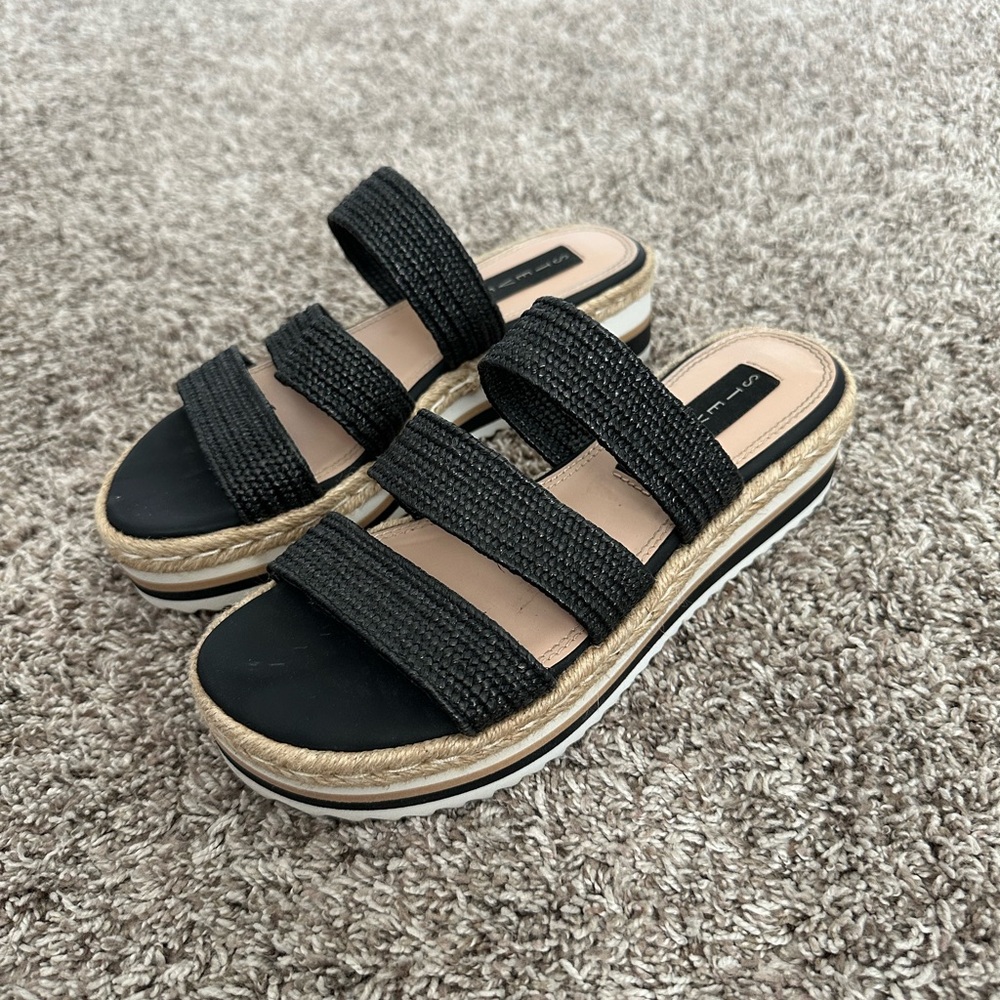 Steve Madden Women's Lancey Platform Sandals Slip on Black & Tan Size 6